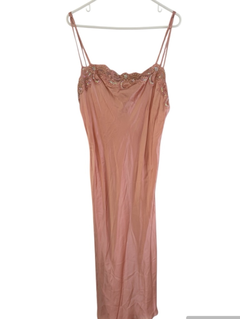Vintage 90’s Valentino Beaded 100% Silk Embroidered Pink Slip Dress size large